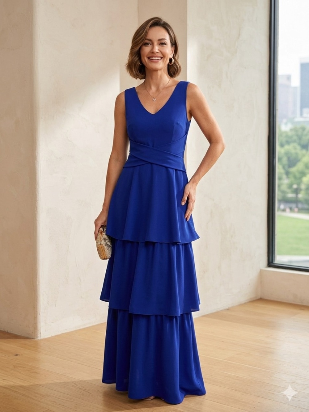 SHEIN Royal Blue Sleeveless V-Neck Tiered Maxi Dress